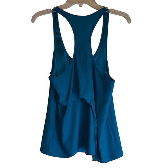 Parker Women’s Blue 100% Silk Asymmetrical Seam Racerback Tank Top Sz M - Picture 10 of 14